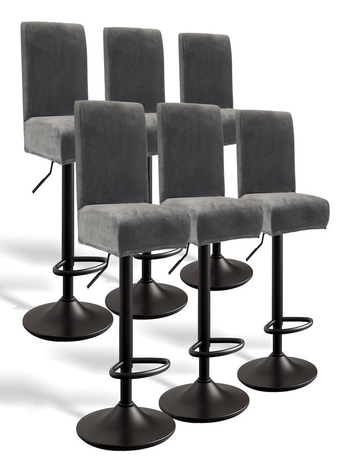 أغطية كراسي بار مخملية من WUSOUPU، أغطية كراسي بار ناعمة قابلة للتمدد مع مساند ظهر، قابلة للغسل والإزالة، مجموعة من 6 أغطية، أغطية كراسي بار قابلة للإزالة للمقاهي والحانات وغرف الطعام (مخمل رمادي داكن) - Image 1